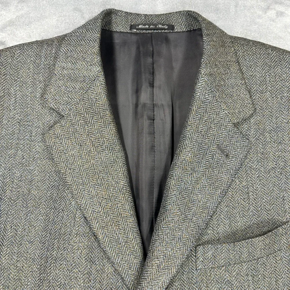 Canali Proposta Mens 52 L Grey Blue Wool Herringbone Blazer Sport Coat Italy